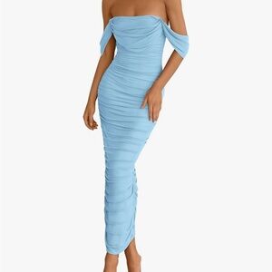 Elegant Blue Off-Shoulder Dress